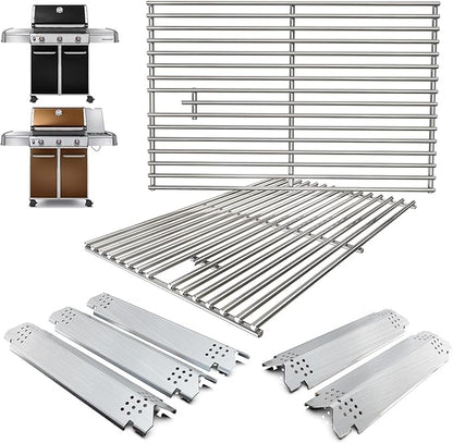 Replacement Grill Parts for Home Depot Nexgrill 5 Burner 720-0888A 720-0888 720-0888N 720-0888S,Cooking Grates & Heat Plates for Nexgrill 4 Burner 720-0830 720-0830HM 720-0830H,Stainless Steel