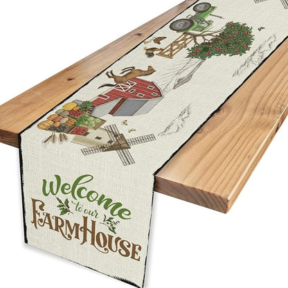 Farmhouse Horse Table Runner, Rustic Rooster Truck Tree Butterfly Animals Coffee Table Center Decor for Family Kitchen and Living Room Outdoor Country Holiday Party Table Decorations, 13" X 90"