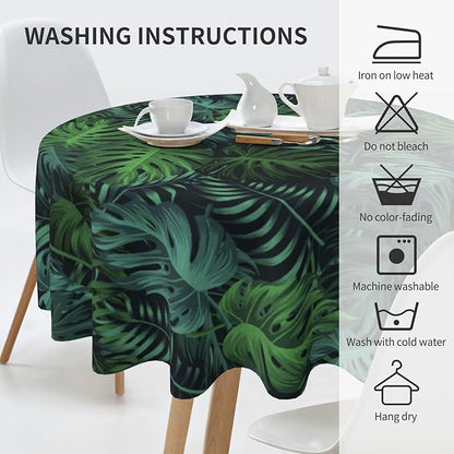 Frond Round Tablecloth Hemp Palm - Frond Tablecloth 60 Inch Waterproof Rustic Table Cloth Fabric Farmhouse Stripe Decorative for Picnic Party Holiday Home Indoor Outdoor