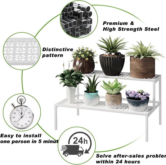 2-Tier Metal Plant Stand, Heavy Duty Flower Pot Display Rack | 2-tier design - Image 3