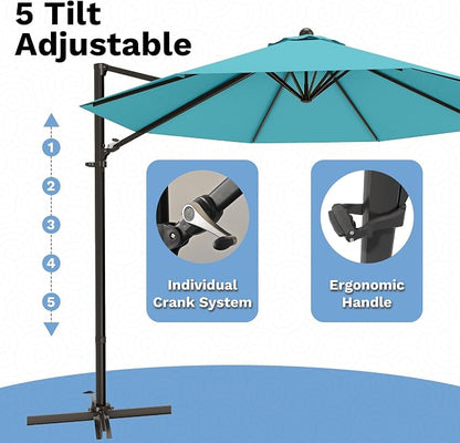 Devoko 10ft Cantilever Patio Umbrella, Round Large Outdoor Umbrella - Image 5