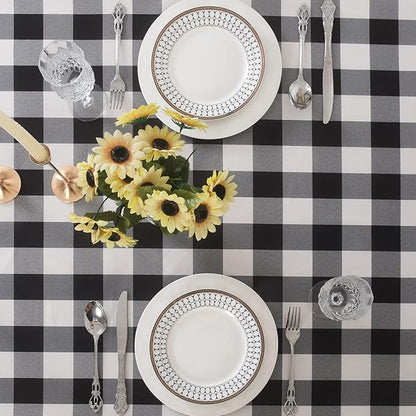 Cupuamon 2 Pack Waterproof Polyester Fabic Rectangle Checkered Tablecloth，60x120 Outdoor Table Cloth，Oil Stain Prevention Table Cloth for Pinics and Parties（Black and White）
