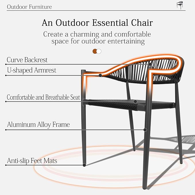 TWT Patio Dining Chairs Outdoor Stackable - Image 9