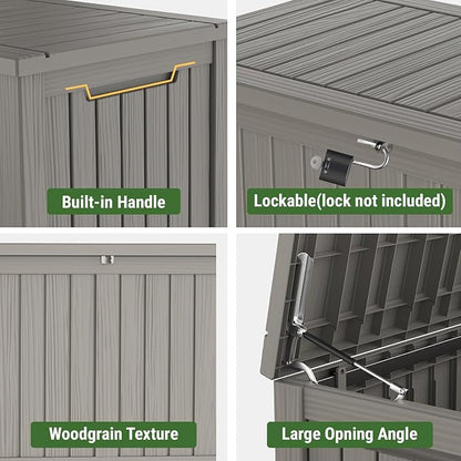Mars Villa 180 Gallon Outdoor Storage Box Waterproof, Extra Large Resin Deck Box, Outside Storage Bin for Patio Furniture Cushion, Pool Supply, Sports Gear, UV Resistant and Weatherproof, Greige