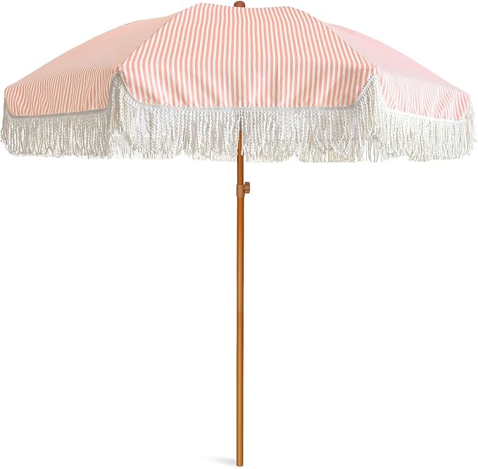 AMMSUN 7ft Patio Umbrella with Fringe Outdoor Tassel Umbrella UPF50+ Premium by AMMSUN