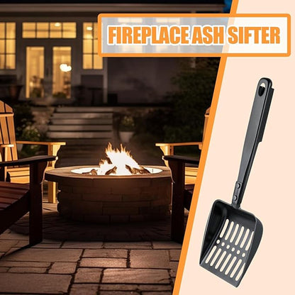 Hollow Out Fireplace Ash Sifter, Hollow Out Fireplace Shovel Metal Coal Ash, Resistant Fireplace Scoop Charcoal Shovel Fireplace Tools, Adhesive Hook for Wood Stove Indoor Fireplace Fire Pit