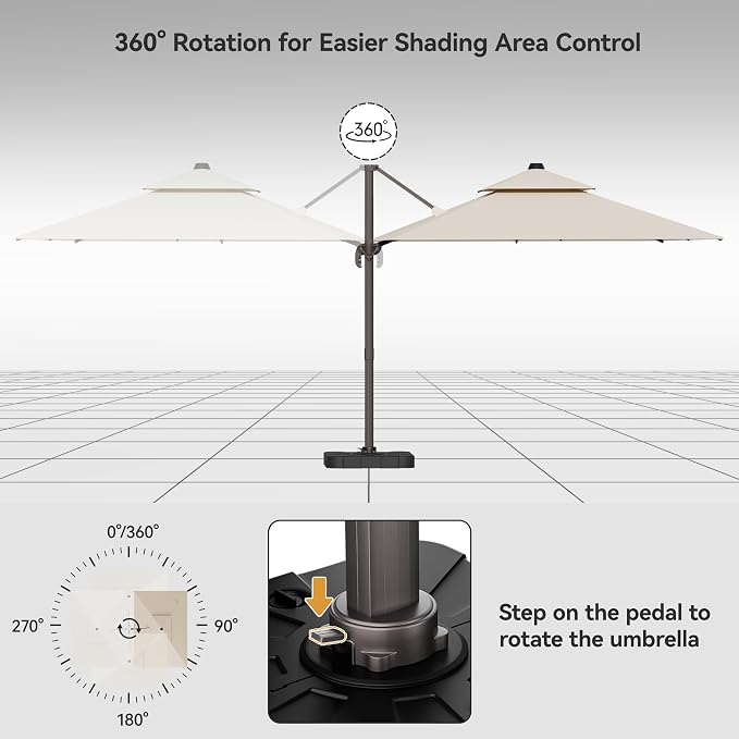 9x12FT Beige Cantilever Outdoor Patio Umbrella - Image 5