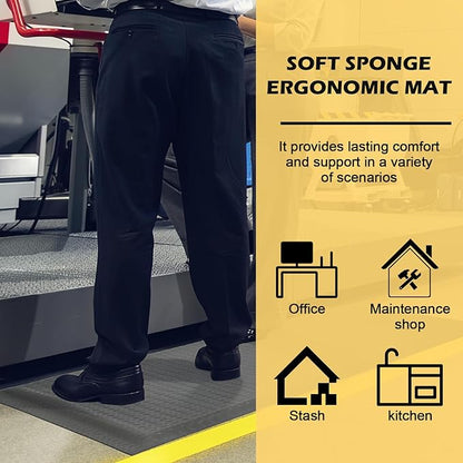 3 x 6 FT Anti Fatigue Mats Industrial 15/16 Inch Thick Soft Sponge Ergonomic Mat Durable Heavy Duty Diamond Plate for Standing Non Slip Industrial Grade Floor Mat for Leg & Back Pain (Gray)