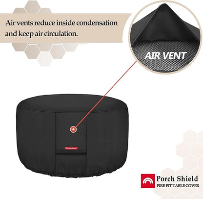 Porch Shield Fire Pit Cover - Waterproof 600D Heavy Duty Fade Resistant Round Patio Fire Bowl Cover Black - 50 inch