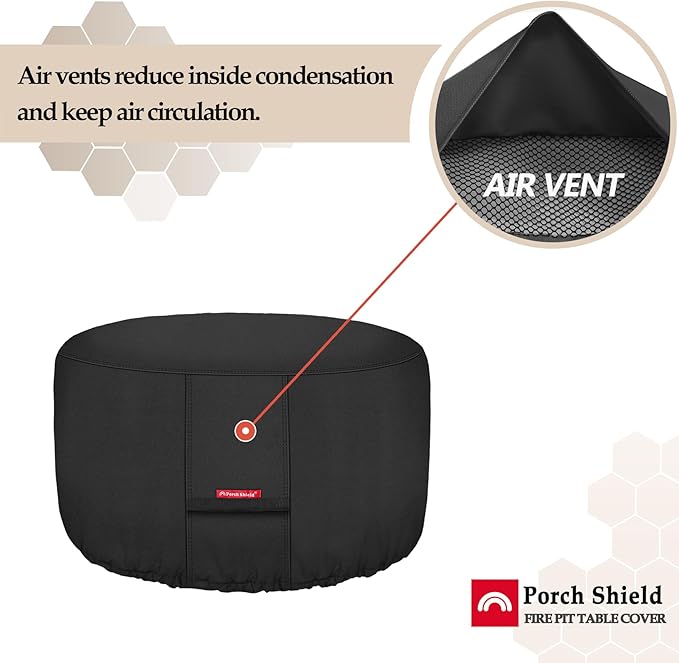 Porch Shield Fire Pit Cover - Waterproof 600D Heavy Duty Fade Resistant Round Patio Fire Bowl Cover Black - 48 inch