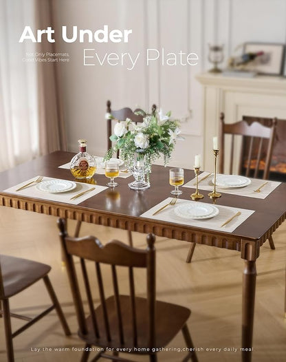 Leetaltree Beige White Placemats Set of 6 - Heat Resistant Non-Slip Place mats for Dining Table, Washable Durable PVC Vinyl Woven Table Mats(Beige White, 6)