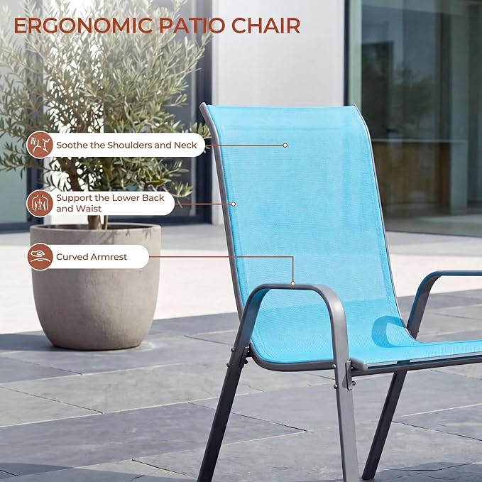TLSUNNY Patio Chair, Outdoor Stackable Textilene Chairs Set of 6, Sky Blue | - Image 4