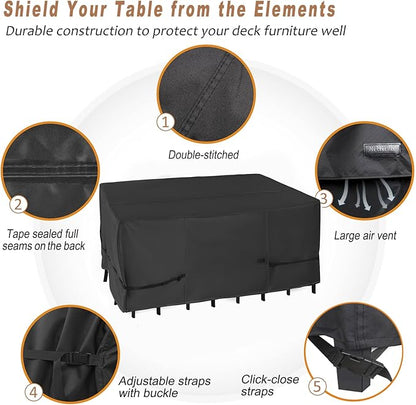 NettyPro Patio Table Cover Rectangular 88 x 60 Inch, Waterproof Outdoor Furniture Set Covers for Dining Table and Chair Rectangle, Black