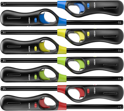 NEON Lighter, Refillable Butane Candle Lighter, 8 Pack Multi-Purpose Reusable Lighters with Long Metal Wand and Adjustable Soft Flame for BBQ, Grill, Stove, Camping, Hiking, Fireplaces, Kitchen