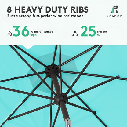 JEAREY 10 ft Outdoor Patio Umbrella w/Tilt and Crank, Turquoise | 8 Sturdy Ribs - Image 5