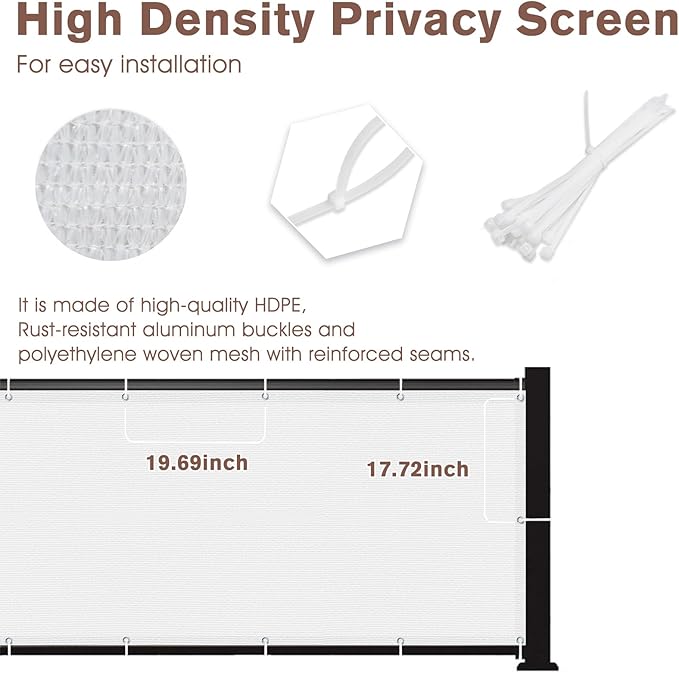 SUNNY GUARD 3FTx16FT White Balcony Privacy Screen Fence, Apartments Railing Heavy Duty Wind Screen for Outdoor, Deck，Backyard,Patio Privacy（We Make Custom Sizes）