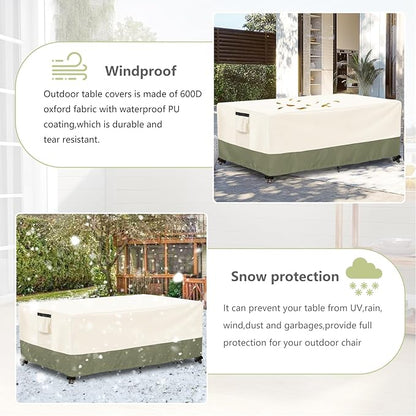 Outdoor Coffee Table Cover 42 W x 26 D x 16 H Inches,600D Heavy Duty Waterproof Outdoor Table Cover,Patio Rectangle Table Covers,Beige