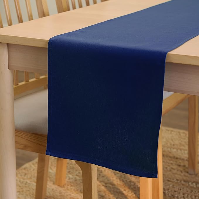 Encasa XO Table Runner 13"x72" Long | Cotton Canvas Fabric | Scotch Blue Solid Color | Machine Washable & Durable