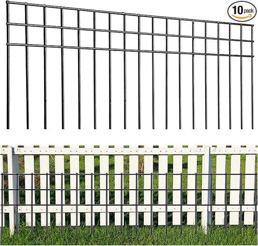32x10-inch No Dig Animal Barrier Fence, 10 Pack Black Dig Protective Fence with 1.5 inch Spike spacing, Dog/Rabbit/Groundhog Underground Defence, for Outdoor Garden Patio