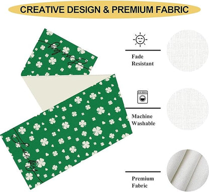 Clover Table Runner,Retro Rustic Green White Clover Seasonal Spring St.Patrick's Day Table Center Decor for Home Kitchen Dining Patio Holiday Party Indoor Table Decorations, 13"x72"