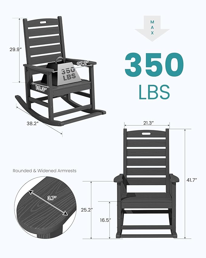 SERWALL Outdoor Rocking Chair Set of 4, Oversized HDPE Rocker, all Weather - Image 3