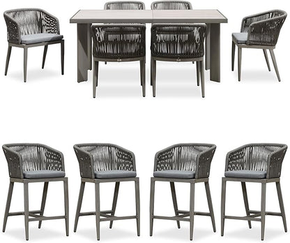 PURPLE LEAF 7 Pieces Outdoor Dining Set Patio Table and Chairs Set for 6 Aluminum Wicker Rattan Patio Furniture Set for Lawn Garden Porch Grey with Counter Stools