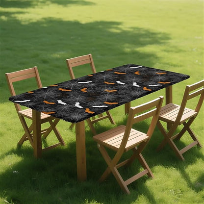 Rectangle Table Cloth Cover Waterproof Elastic Fitted Polyester Fitted Tablecloths for 6 Foot Tables for Indoor,Picnic, Camping, Outdoor （60" x 30"，Halloween）