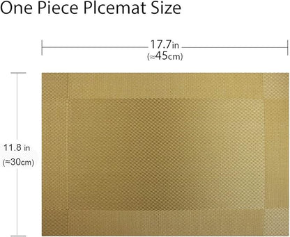 Placemats Vinyl Twill Weave Heat-Resistant Table Mats Washable Kitchen Placemats for Dinig Table Set of 6 (Gold)