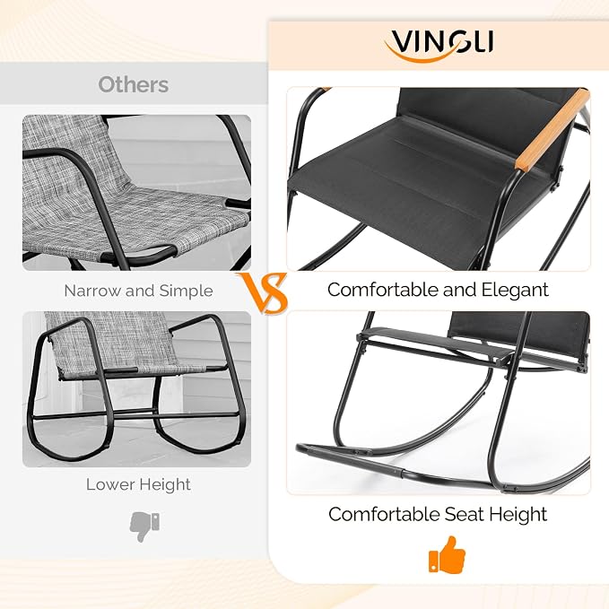 VINGLI Outdoor Rocking Chair, Textilene Mesh Patio Rocker, Outdoor Rocker - Image 6
