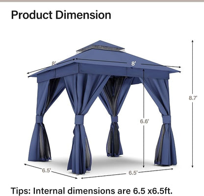 8'x8' Outdoor Gazebo, Metal Frame Heavy Duty Patio Canopy Tent Shelter - Image 2