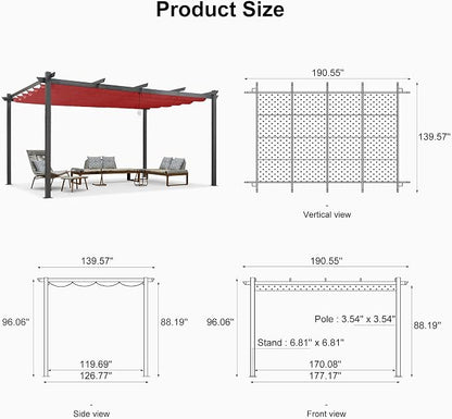 PURPLE LEAF Outdoor Pergola 12' X 16' Retractable Canopy Aluminum, Terra | - Image 6