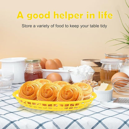 80 Pcs 9 x 5.7 Inch Reusable Oval Fast Food Baskets, Sturdy Plastic Serving Baskets for Fast Food, Parties, Picnics, BBQs and Snacks, by KUKLIPJIM.(Yellow)