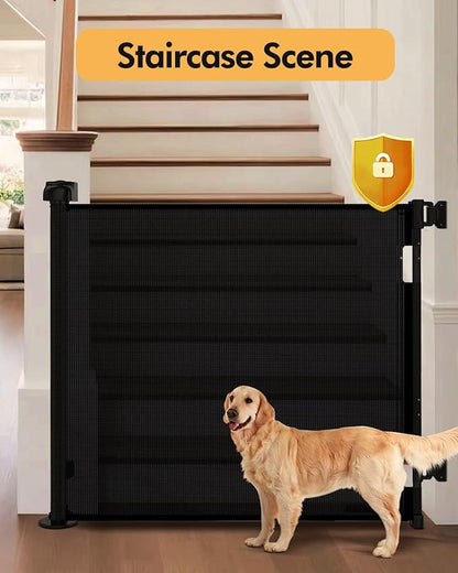Retractable Baby Gate for Stairs & Doorways, 55" Wide x 33.6" Tall Easy Installation Mesh Dog Gate for Indoor & Outdoor Use,Pet and Dog Safety Gate for Hallways(Black)