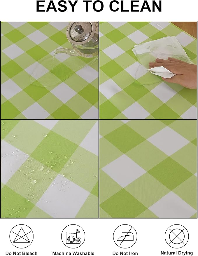 2 Pack Waterproof Polyester Fabic Round Checkered Tablecloth，60 Outdoor Table Cloth，Oil Stain Prevention Table Cloth for Pinics and Parties（Emerald and White）