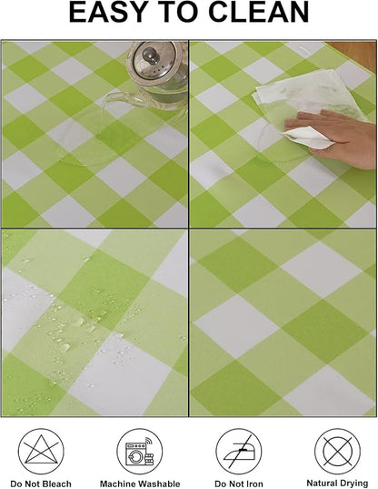 Cupuamon 2 Pack Waterproof Polyester Fabic Rectangle Checkered Tablecloth，60x102 Outdoor Table Cloth，Oil Stain Prevention Table Cloth for Pinics and Parties（Emerald and White）