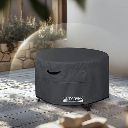 ULTCOVER Patio Fire Pit Table Cover Round 36 inch Outdoor Waterproof Fire Bowl Cover, Black