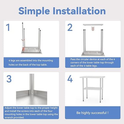 24x36 Inch Stainless Steel Work Table with Backsplash and Undershelf, Heavy Duty Commercial Prep Table, Kitchen Workbench with Adjustable Shelf, NSF Certified