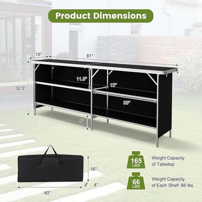 GOFLAME Folding Camping Table, Aluminum Portable Picnic Table w/ 2-Tier Open Shelves & Spacious Tabletop, Carrying Bag Included, Outdoor Large Kitchen Table for Picnic, BBQ, Party, Backyard (Black)