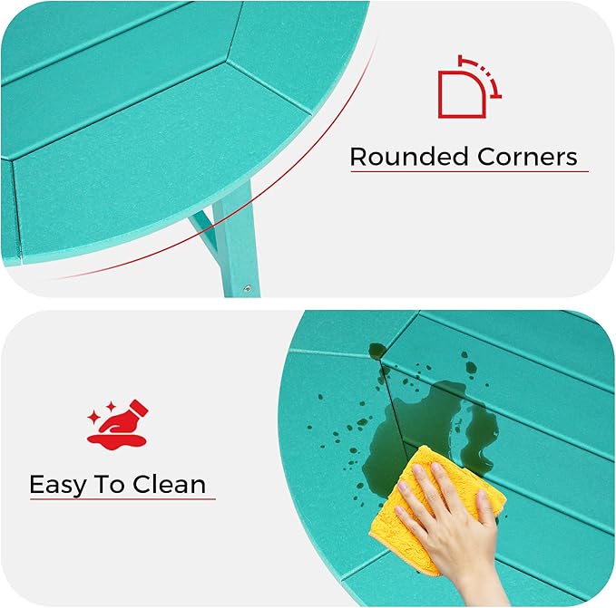 Costaelm Patio Bistro Table, 37" Counter Height Round Patio Cocktail Bar Table with Umbrella Hole, Outdoor Bistro Dining Pub Table for Front Porch Deck Backyard Garden, Turquoise