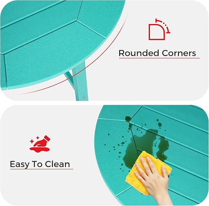 Costaelm Patio Bistro Table, 42" Counter Height Round Patio Cocktail Bar Table with Umbrella Hole, Outdoor Bistro Dining Pub Table for Front Porch Deck Backyard Garden, Turquoise