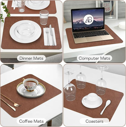 PU Leather Placemats Set of 6 Table Mats Heat Resistant Kitchen Place Mats, Waterproof Wipeable Dining Table Placemats for Home Party Outdoor, 15.8 x 11.8 inches (Brown)
