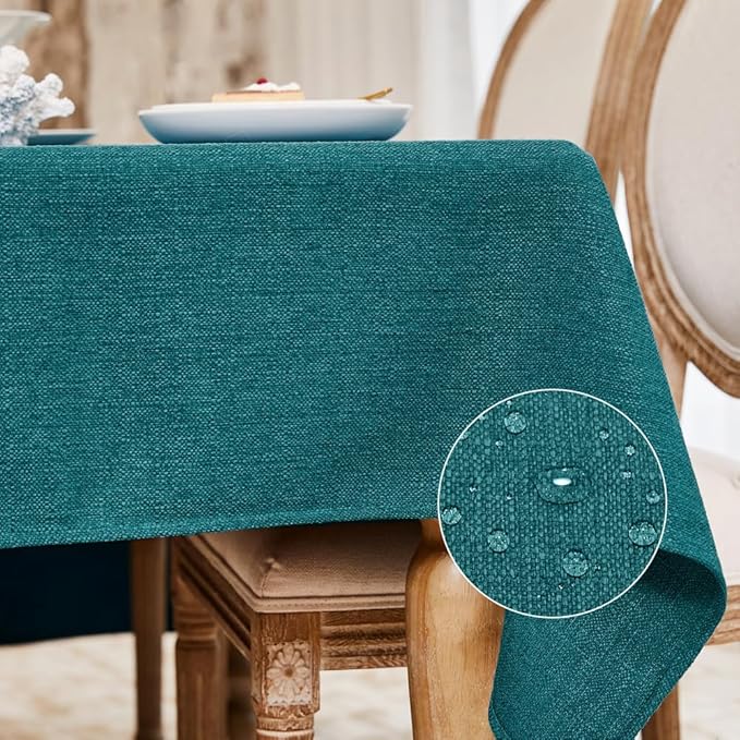 BALCONY & FALCON Small Square Tablecloth Washable Wrinkle Resistant and Water Proof Table Cloth Decorative Linen Tablecloths for Bedside End Table Bedroom Nightstand (Teal, 35x35)