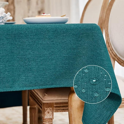 BALCONY & FALCON Small Square Tablecloth Washable Wrinkle Resistant and Water Proof Table Cloth Decorative Linen Tablecloths for Bedside End Table Bedroom Nightstand (Teal, 35x35)