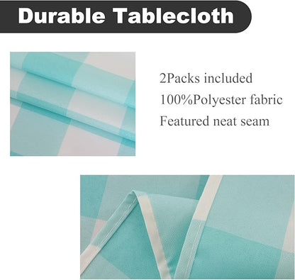 Cupuamon 2 Pack Waterproof Polyester Fabic Square Checkered Tablecloth，54x54 Outdoor Table Cloth，Oil Stain Prevention Table Cloth for Pinics and Parties（Aqua and White）