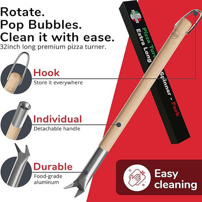 Pizza Oven & Stone Brush with Scraper, Turning Fork & Bubble Popper Bundle - Essential Accessories & Tools for Any Pizza Oven