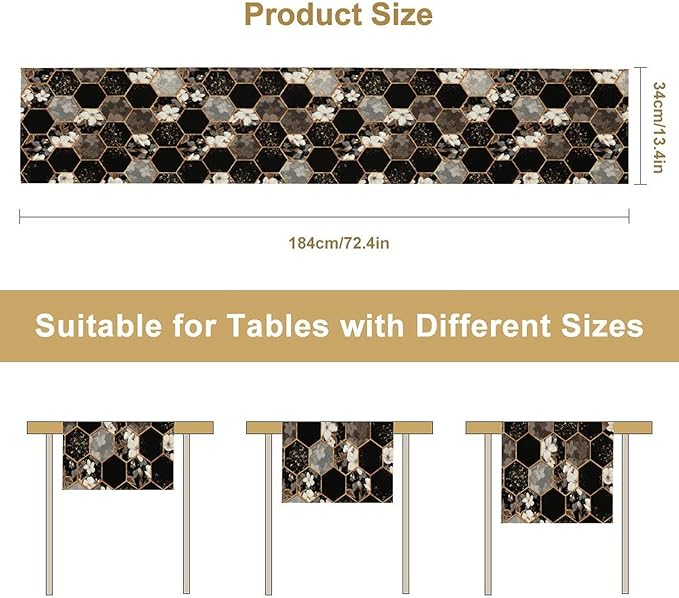 Marble Table Runner, Spring Floral Marble Geometric Texture Pattern Table Runner for Wedding Home Living Room Party Dining Kitchen 13x36in
