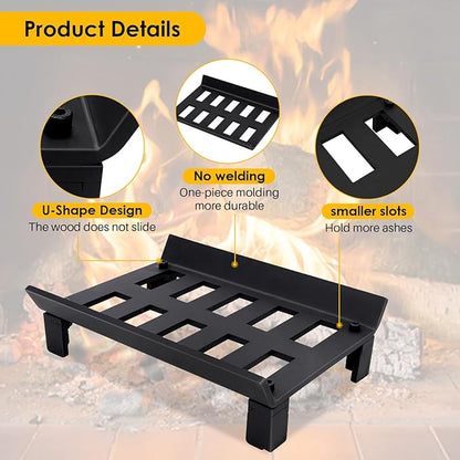 STBoo Fireplace Grate 13inch - Wood Stove Grates Heavy Duty | Fireplace Log Holder | Firewood Log Burning Wrought Iron Rack | Fire Pit Tray for Indoor Chimney Hearth & Outdoor Kindling Tool