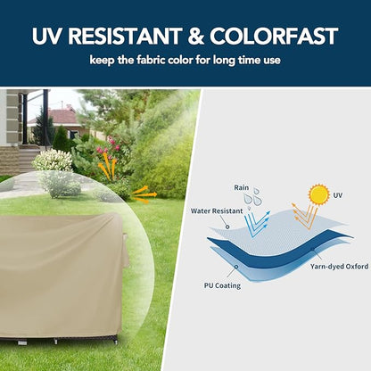 Easy-Going Rectangle Patio Furniture Cover Waterproof Outdoor Dining Table and Chair Cover Anti-UV Outside Sectional Sofa Set Covers (74"L x 47"W x 28"H, Camel)