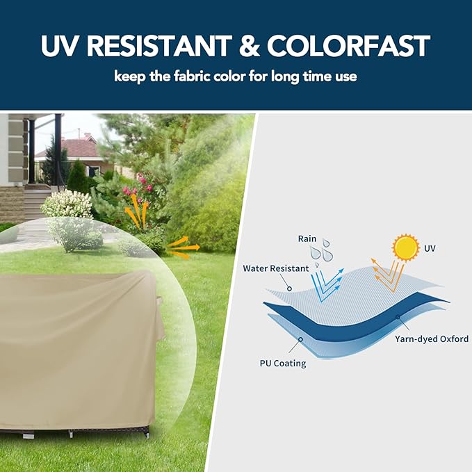 Easy-Going Round Patio Furniture Cover Waterproof Outdoor Dining Table and Chair Cover Anti-UV Outside Sectional Sofa Set Covers (96"DIA x 28"H, Camel)