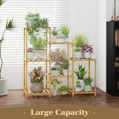 Bamworld Bamboo Plant Stand Indoor Boho Plant Shelf Tiered Plant Rack | - Image 2